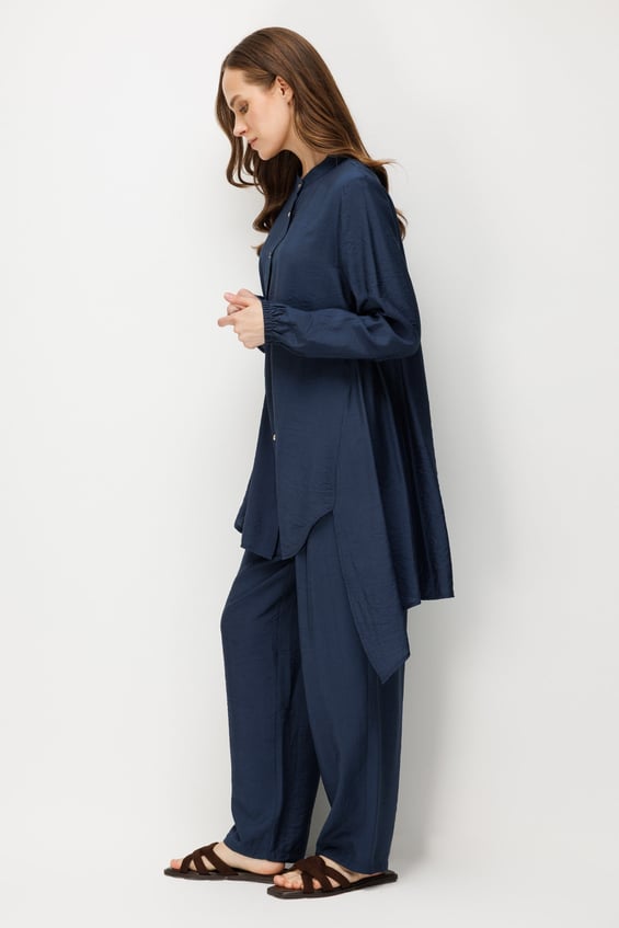 Goldy %85 LyoCELL Comfort Kalıp Zamansız Tunik-Pantolon Kombin Takım-Laci