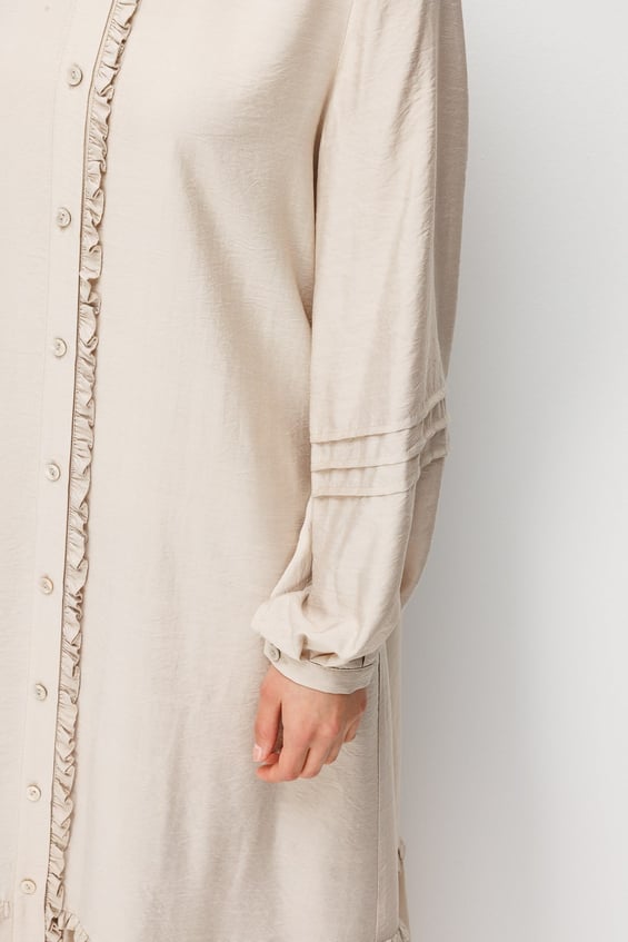 Goldy %85 LyoCELL Soft Kumaştan Büzgü Detaylı Zamansız Maxi Tunik Elbilse-Taş