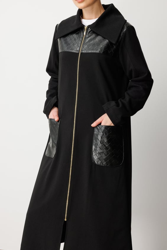Geweven abaya-jas van imitatieleer met crêpe-textuur - Zwart