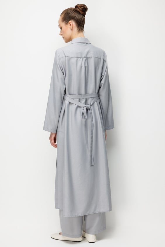 Kum Desen Maxi Tunik ve Pantalon Kombin Takım-Gri