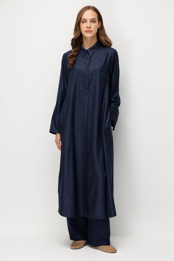 Kum Desen Maxi Tunik ve Pantalon Kombin Takım-Laci