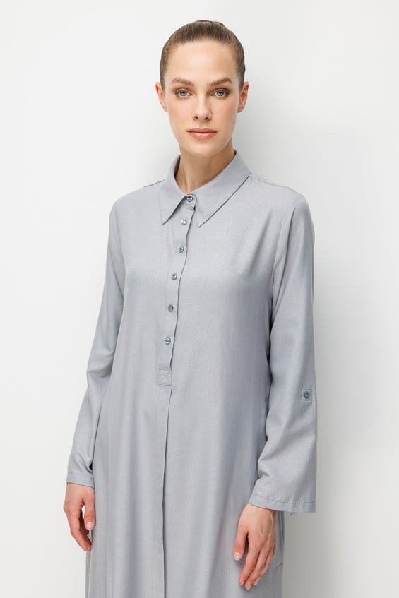 Kum Desen Maxi Tunik ve Pantalon Kombin Takım-Gri