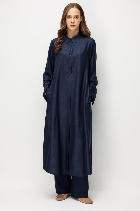 Kum Desen Maxi Tunik ve Pantalon Kombin Takım-Laci