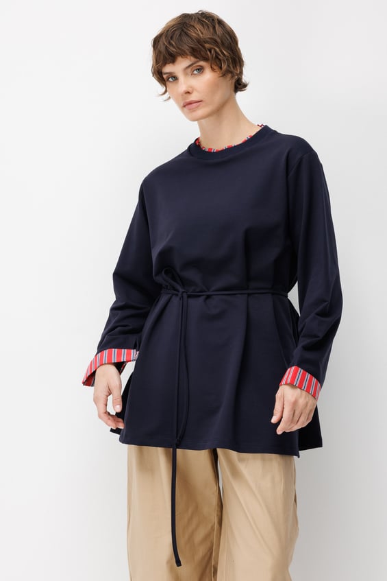 Linea Çizgili Garnili Kuşaklı Tunik Sweat-Laci