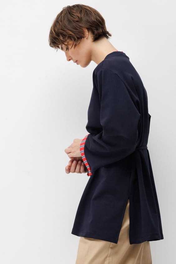 Linea Çizgili Garnili Kuşaklı Tunik Sweat-Laci