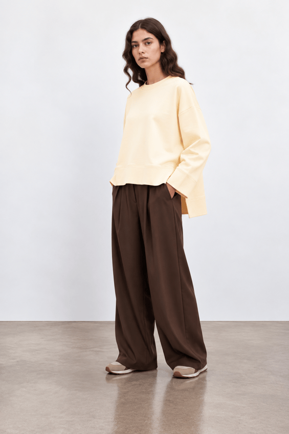 Örme Asimetrik Kesim Düşük Omuz Sweat Tunik-Sarı