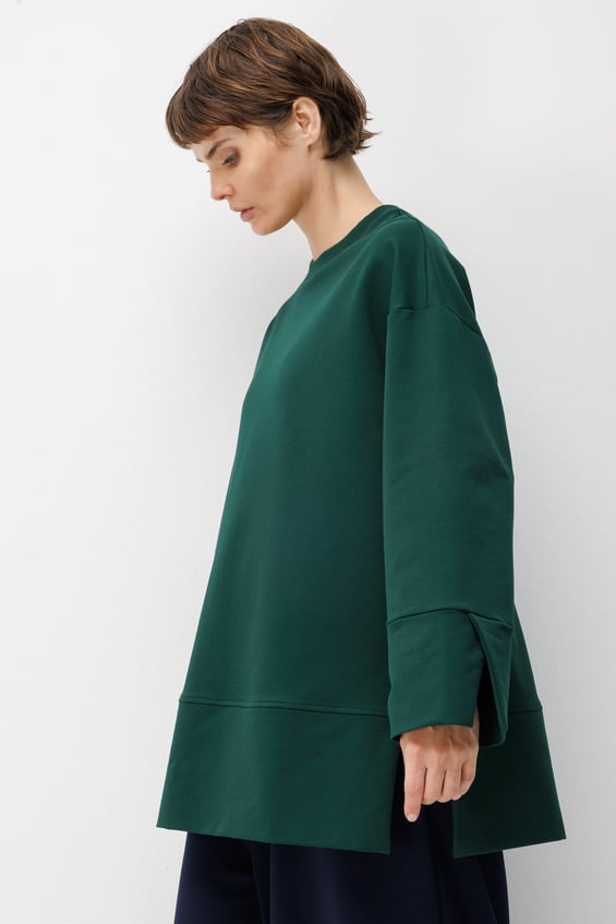 Örme Kol ve Yırtmaç Detaylı Tunik Sweatshirt-ZÜMRÜT