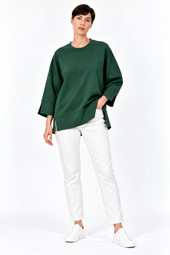 Örme Kol ve Yırtmaç Detaylı Tunik Sweatshirt-ZÜMRÜT
