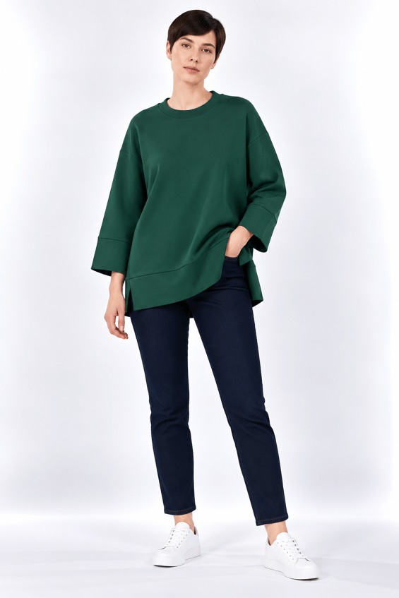 Örme Kol ve Yırtmaç Detaylı Tunik Sweatshirt-ZÜMRÜT