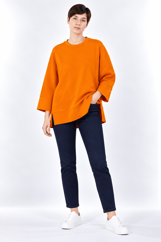 Örme Kol ve Yırtmaç Detaylı Tunik Sweatshirt-Oranj