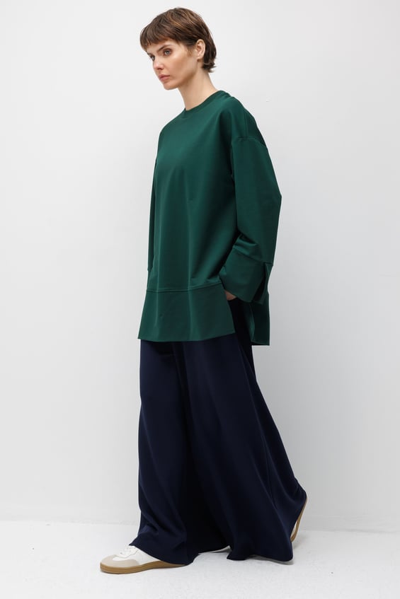 Örme Kol ve Yırtmaç Detaylı Tunik Sweatshirt-ZÜMRÜT