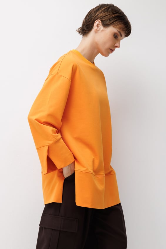 Örme Kol ve Yırtmaç Detaylı Tunik Sweatshirt-Oranj