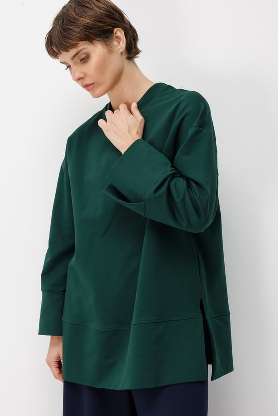 Örme Kol ve Yırtmaç Detaylı Tunik Sweatshirt-ZÜMRÜT
