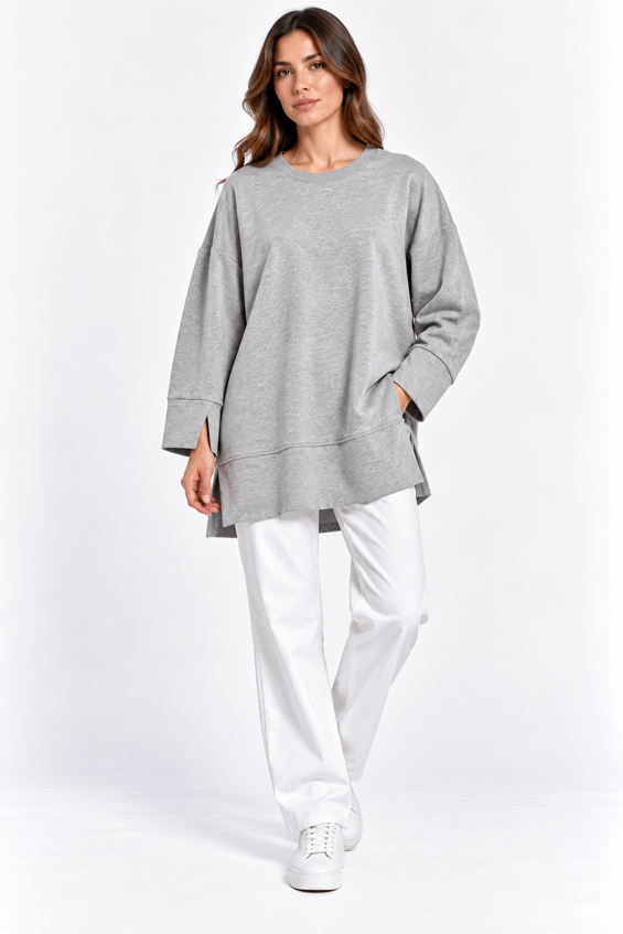Örme Kol ve Yırtmaç Detaylı Tunik Sweatshirt-MELANJ