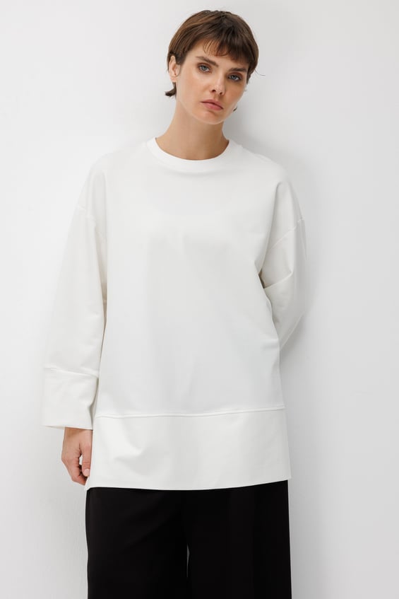 Örme Kol ve Yırtmaç Detaylı Tunik Sweatshirt-Ekru