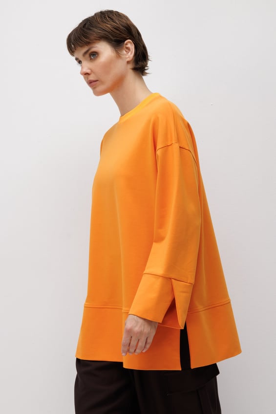 Örme Kol ve Yırtmaç Detaylı Tunik Sweatshirt-Oranj