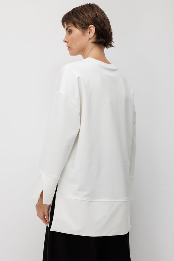 Örme Kol ve Yırtmaç Detaylı Tunik Sweatshirt-Ekru