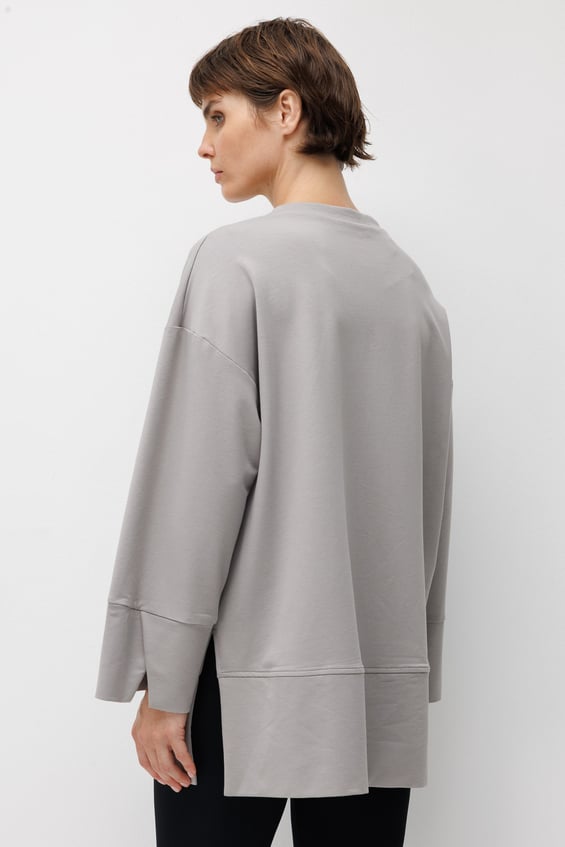Örme Kol ve Yırtmaç Detaylı Tunik Sweatshirt-Gri