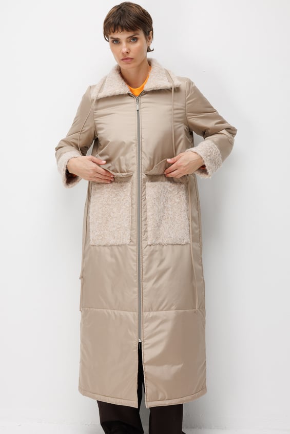 Peluş Garnili Fermuarlı Kaban Mont-Taş