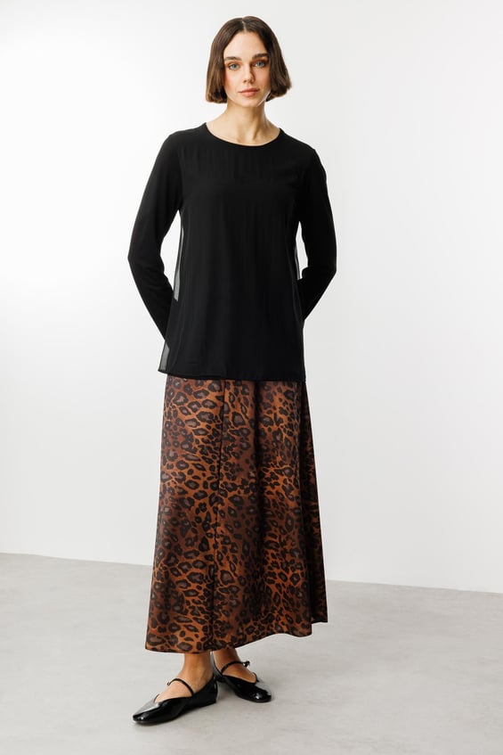 Şifon Bluza və Bəbir Naxışlı Ətək Uyğunluğu Dəsti - LEOPARD
