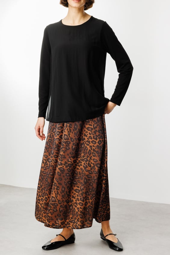 Şifon Bluza və Bəbir Naxışlı Ətək Uyğunluğu Dəsti - LEOPARD