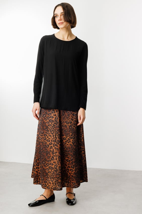 Şifon Bluza və Bəbir Naxışlı Ətək Uyğunluğu Dəsti - LEOPARD