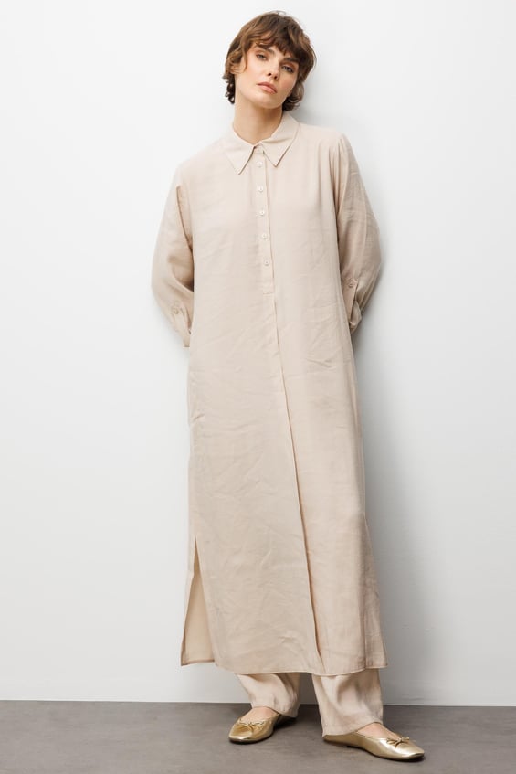 Set van zachte modal tuniek en broek - Crème