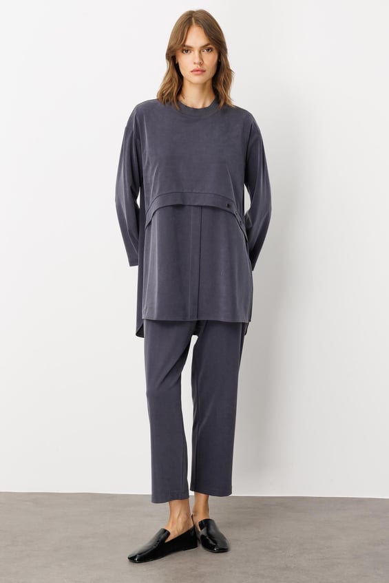 Soft Örme (miccell %55 doğal içerik) Elişi Detaylı  Pantalon Kombin Takım-Laci