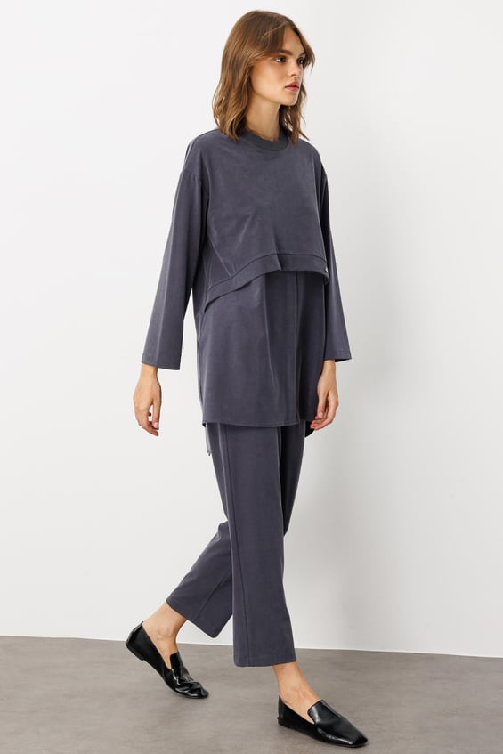 Soft Örme (miccell %55 doğal içerik) Elişi Detaylı  Pantalon Kombin Takım-Laci