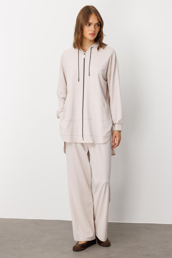 Soft Örme (miccell %55 doğal içerik) Elişi Detaylı  Pantalon Kombin Takım-Taş