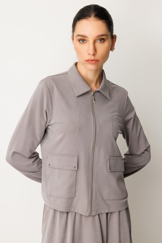 Set aus weichem Modal-Strickrock und -Jacke – Grau
