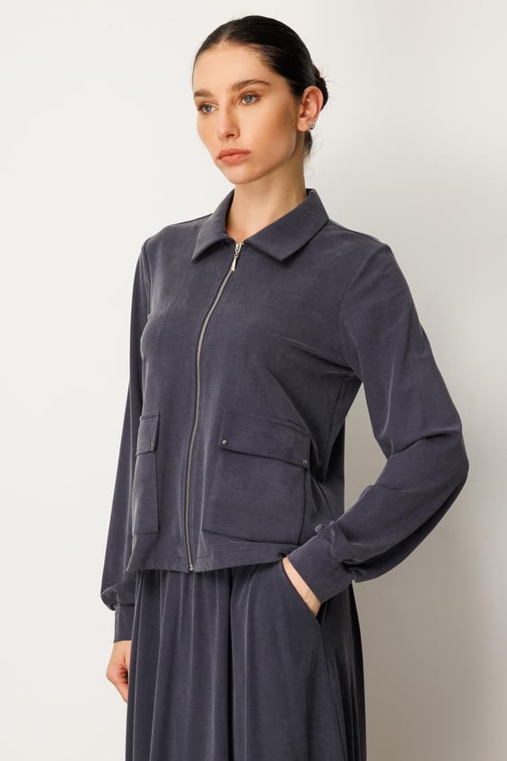 Set aus weichem Modal-Strickrock und -Jacke – Marineblau