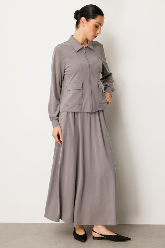 Set aus weichem Modal-Strickrock und -Jacke – Grau
