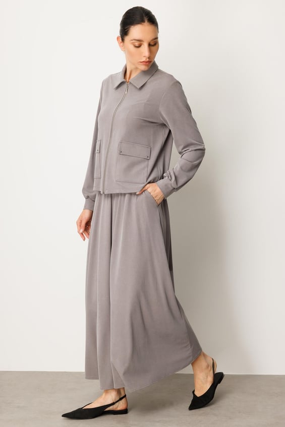 Set aus weichem Modal-Strickrock und -Jacke – Grau