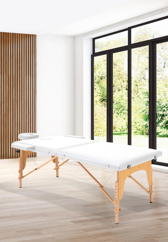 NillFlex Ahşap Çantalı İki Bölmeli Masaj Masası Beyaz