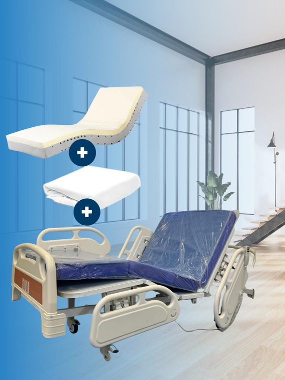 2 Motorlu Full Abs Hasta Karyolası + 15 Cm Antibakteriyel Visko Yatak + Alez