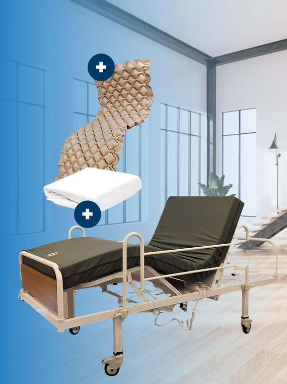 2 Motorlu Hasta Karyolası Standart Eko + Baklava Tipi Havalı Yatak + Alez