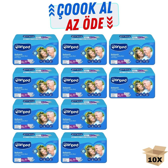 Canped Tekstil Yüzeyli Belbantlı Yetişkin Hasta Bezi 30'LU 10 Paket 300 Adet