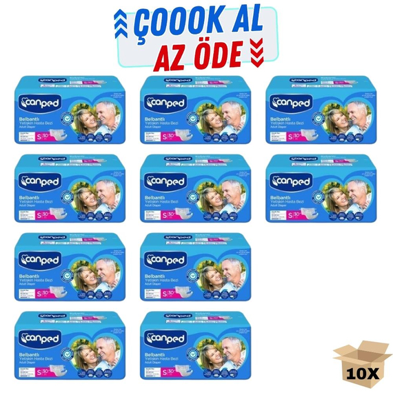 Canped Tekstil Yüzeyli Belbantlı Yetişkin Hasta Bezi 30'LU 10 Paket 300 Adet