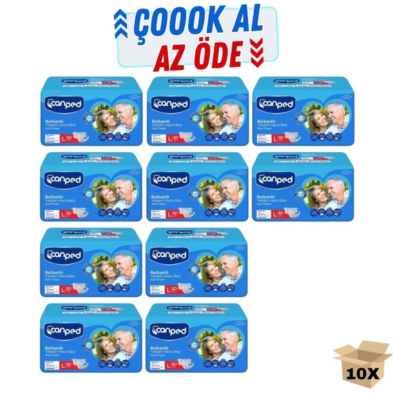 Canped Tekstil Yüzeyli Belbantlı Yetişkin Hasta Bezi 30'LU 10 Paket 300 Adet