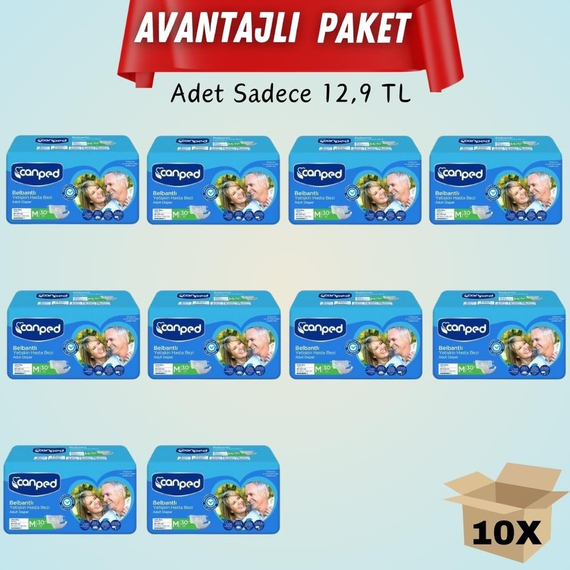 Canped Tekstil Yüzeyli Belbantlı Yetişkin Hasta Bezi 30'LU 10 Paket 300 Adet