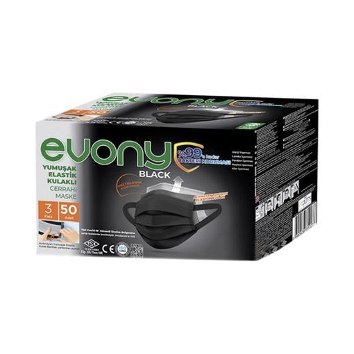 Evony Siyah Maske Yumuşak Lastikli 50 Adet