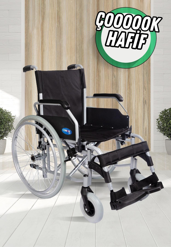 NEW TREND HAFİF MANUEL TEKERLEKLİ SANDALYE ALÜMİNYUM 45 CM RENK GREY