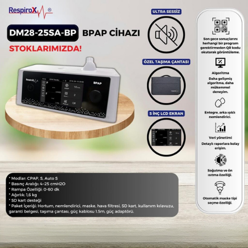 Respirox DM28-25SA-BP BPAP Cihazı + Maske + Nemlendirici