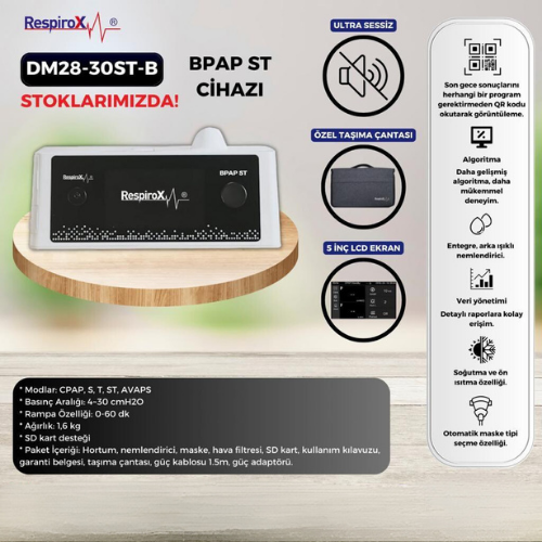 Respirox DM28-30ST-B BPAP ST Cihazı + Maske + Nemlendirici