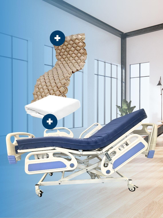 3 Motorlu Hasta Karyolası Full Abs Asansörlü + Baklava Tipi Havalı Yatak + Alez