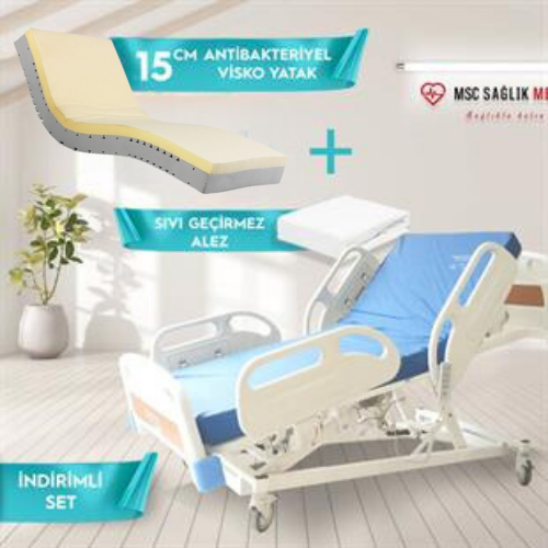 4 Motor Full Abs Hasta Karyolası + 15 Cm Antibakteriyel Visko Yatak + Alez