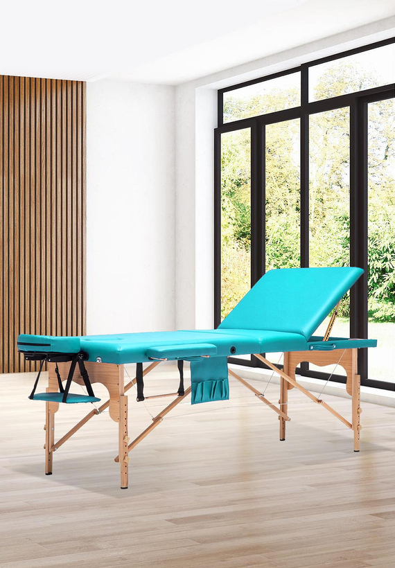 MAXİ Katlanabilir 3 Parçalı Ahşap Masaj Masası,
Çanta Tipi Masaj ve Tedavi Yatağı Mavi