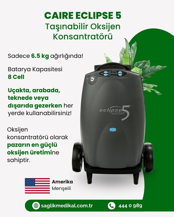 Caire Eclipse 5 Taşınabilir Oksijen Cihazı - Sürekli Akım ve Tetiklemeli Akım ile Çalışan Oksijen Konsantratör