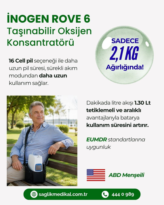 Inogen Rove 6 Yeni 16 Cell Bataryalı Taşınabilir Oksijen Konsantratörü